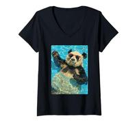 Mujer Panda Divertido con Gafas de Sol Cool Summer Animal Natación Camiseta Cuello V