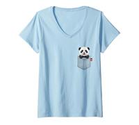 Mujer Panda En Bolsillo Mirando Lindo Animal Panda Camiseta Cuello V
