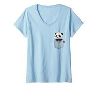 Mujer Panda En Bolsillo Mirando Lindo Animal Panda Camiseta Cuello V