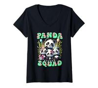 Mujer Panda Familia Cumpleaños Panda Escuadrón Vida Silvestre Animal Lindo Camiseta Cuello V