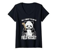 Mujer Panda Field Hockey, Todo lo Que Quiero Hacer es Jugar a Funny Bear Camiseta Cuello V