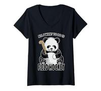 Mujer Panda Field Hockey, Todo lo Que Quiero Hacer es Jugar a Funny Bear Camiseta Cuello V