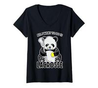 Mujer Panda Lacrosse Todo lo Que Quiero Hacer es un Lindo y Divertido Jugador de Osos Camiseta Cuello V
