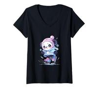 Mujer Panda Patinaje Artístico Patines Hielo Patines Camiseta Cuello V