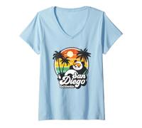 Mujer Panda Retro en Gafas de Sol San Diego California Zoo Vintage Camiseta Cuello V