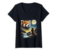 Mujer Panda Rojo Aullando a la Luna Meme Divertido Panda Rojo de los 90 Camiseta Cuello V