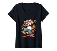 Mujer Panda Rojo Calle Danza Arte Streetwear Animales Camiseta Cuello V