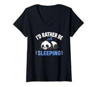 Mujer Panda Sleep Funny Nap Humor Lazy I'D Rather Be Sleeping Camiseta Cuello V