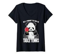 Mujer Panda Tenis de Mesa All I Want To Do Is Funny Bear Player Camiseta Cuello V