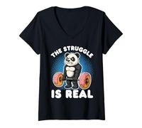 Mujer Panda The Struggle Is Real Halterofilia Donut Gym Camiseta Cuello V