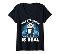 Mujer Panda The Struggle Is Real Halterofilia Gimnasio Divertido Camiseta Cuello V