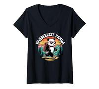 Mujer Panda Trekking Sunglasses Retro Outdoor Journey Camiseta Cuello V