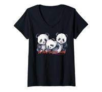 Mujer Pandas Felices Aliento Mindfulness Compasión Meditar Bondad Camiseta Cuello V