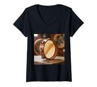 Mujer Pandeiro Instrumento Músico Músico Brasil Samba Camiseta Cuello V