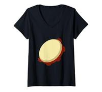 Mujer Pandeiro Instrumento Músico Músico Brasil Samba Camiseta Cuello V