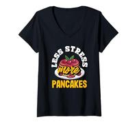 Mujer Panqueques Menos estrés Más panqueques Vida divertida Camiseta Cuello V