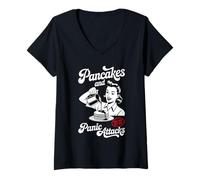 Mujer Panqueques Y Ataques De Pánico Divertido Humor Retro Sleepover Camiseta Cuello V