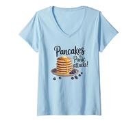 Mujer Panqueques y ataques de pánico Humor Salud Divertido Comida Camiseta Cuello V