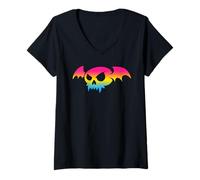 Mujer Pansexual Bat Vampire Skull Pan Pride Flag Goth Halloween Camiseta Cuello V