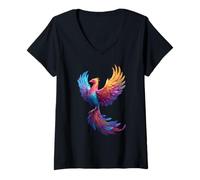 Mujer Pansexual Phoenix Bird Pan Pride Flag Rising From Ashes Camiseta Cuello V