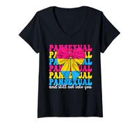 Mujer Pansexual y aún no me gustas, divertida bandera del orgullo panamericano LGBTQ Camiseta Cuello V