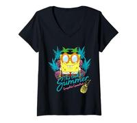 Mujer Pantalones Cuadrados Oficiales de Bob Esponja The Look of Summer Camiseta Cuello V