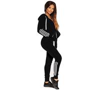 Mujer Pantalones + Tops Conjunto De Dos Piezas para Mujer Raya Trajes De Chándal Sudadera con Capucha De Manga Larga Sudadera Y Largos Joggers Suit Lounge Sweatsuit (Negro,S)
