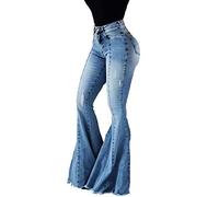 Mujer Pantalones Vaqueros Acampanados Efecto Lavado Jeans de Piernas Anchas Skinny Push Up Pantalones Elástico Cintura Alta Azul Claro 3 M