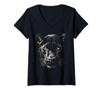 Mujer Pantera Negra Animal Motivo Arte Pantera Negra Camiseta Cuello V