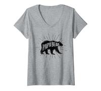 Mujer Papa Bear Vintage Sunburst Dad Daddy Papo Fathers Day Camiseta Cuello V