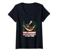 Mujer Papa Bear Warning May Nap Suddenly At Any Time Camiseta Cuello V