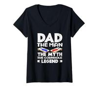 Mujer Papá El Hombre Mito Cornhole Leyenda Amante Camiseta Cuello V