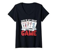 Mujer Papá es mi Nombre Puente es mi Juego Divertido Padre Broma Camiseta Cuello V