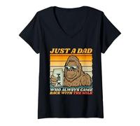 Mujer Papa Just A Dad Who Always Came Back with The Milk Bigfoot Camiseta Cuello V