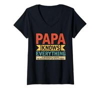 Mujer Papa Knows Everything Best Dad New Daddy Día del Padre Camiseta Cuello V