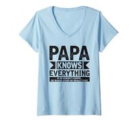Mujer Papa Knows Everything Best Dad New Daddy Día del Padre Camiseta Cuello V