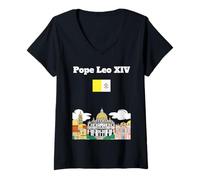 Mujer Papa León XIV Ciudad del Vaticano recuerdo Plaza San Pedro Vaticano Camiseta Cuello V