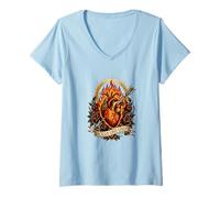 Mujer Papa León XIV Corazón Flameante de San Agustín en Illo Uno Unum Camiseta Cuello V