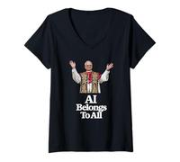 Mujer Papa León XIV La IA Pertenece a Todos - MAGNIFICA HUMANITAS Camiseta Cuello V