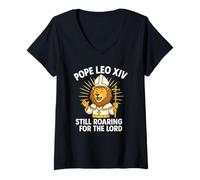 Mujer Papa León XIV Roaring Lion For The Lord Kid Boys Girls Gifts Camiseta Cuello V