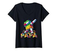 Mujer Papa Master Builder Dabbing Building Blocks Father's Day Fun Camiseta Cuello V