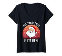 Mujer Papá Noel de Navidad Vintage Pregunta a tu mamá si Soy una Mujer Real Chicas Camiseta Cuello V