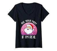 Mujer Papá Noel de Navidad Vintage Pregunta a tu mamá si Soy una Mujer Real Chicas Camiseta Cuello V