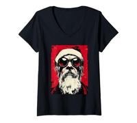 Mujer Papá Noel Fresco en Gafas de Sol gótico Navidad Punk Grunge Urbano Camiseta Cuello V