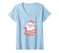 Mujer Papá Noel Kawaii Vibes Pink Lind Holiday Camiseta Cuello V