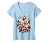 Mujer Papá Noel Moderno y su Nueva Banda de Rock and Roll Camiseta Cuello V