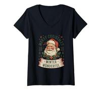 Mujer Papá Noel Navidad Invierno país de Las Maravillas 2026 Vacaciones Retro Navidad Camiseta Cuello V