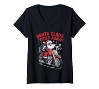 Mujer Papá Noel vuelve a Montar, Divertida Moto, Bicicleta, Rock and Roll Camiseta Cuello V