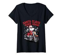 Mujer Papá Noel vuelve a Montar, Divertida Moto, Bicicleta, Rock and Roll Camiseta Cuello V
