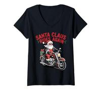Mujer Papá Noel vuelve a Montar, Divertida Moto, Bicicleta, Rock and Roll Camiseta Cuello V
